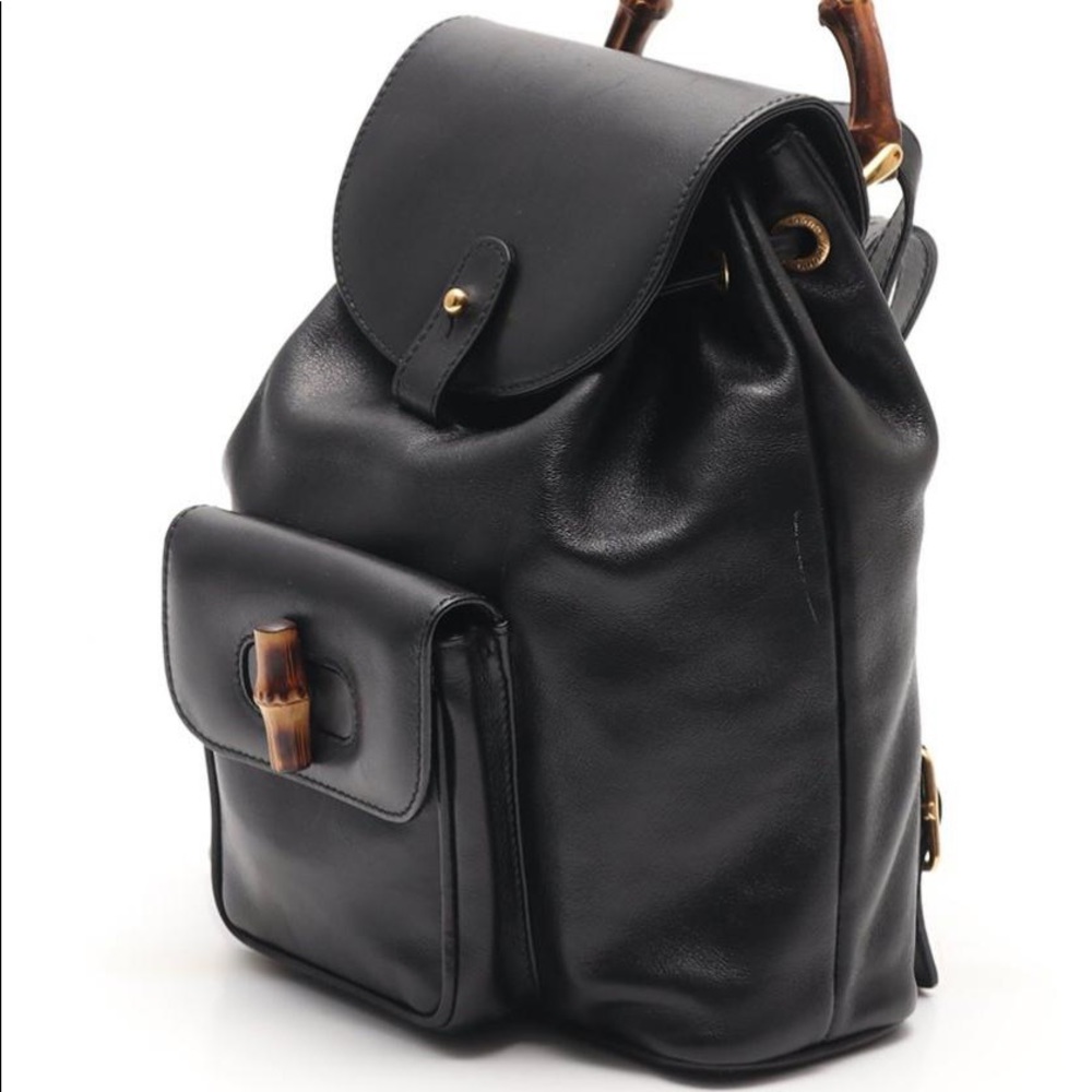 Gucci Black Leather Bamboo Backpack Small - Picture 2 of 8